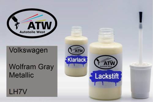 Volkswagen, Wolfram Gray Metallic, LH7V: 20ml Lackstift + 20ml Klarlack - Set, von ATW Autoteile West.